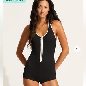 Seafolly Beach Bound Retro Boyleg One Piece Swimsuit size 8 US